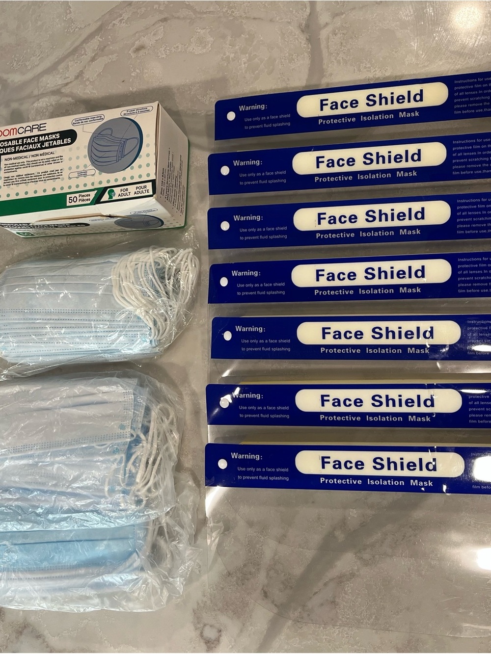 Disposable Blue Face Masks with Blue Face Shields - Protective Kit